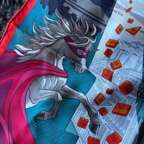Hermès "Space Shopping au Faubourg" 42cm Silk Scarf - Picture 4 of 9